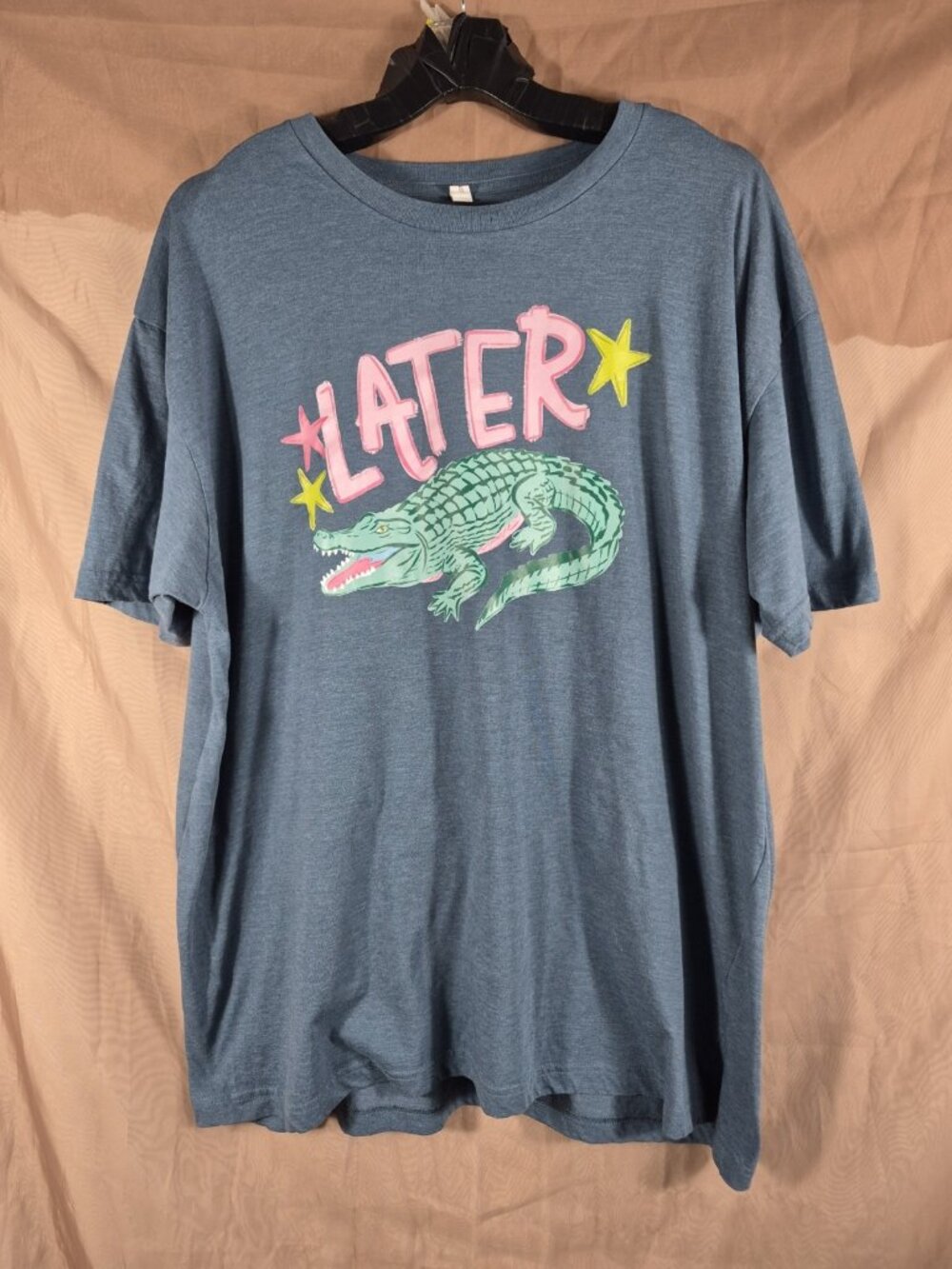 TL TEELAND men's gray & pink & green cotton LATER GATOR tee-shirt size 3XL